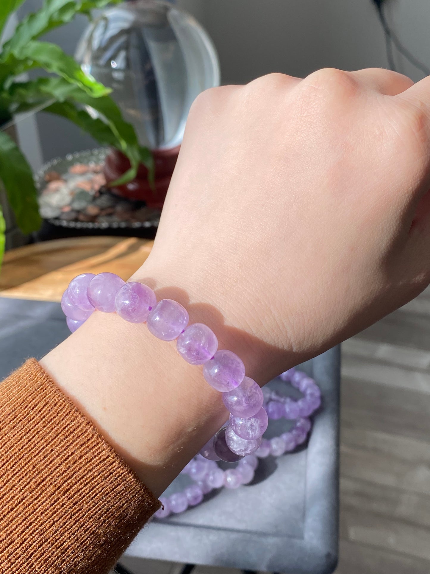 Natural Amethyst Light Purple ,Violet,Lavender,Purplevine,Trendy Purple tone short barrel Bracelet