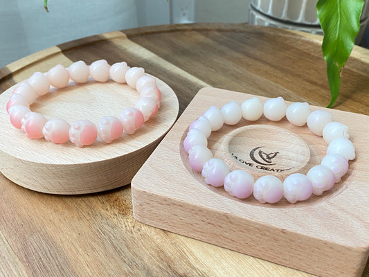 Hand Sculp Barbecue/BBQ  pink purple Cat Paw Natural white Bodhi root polished Bead Bracelet 12mm+