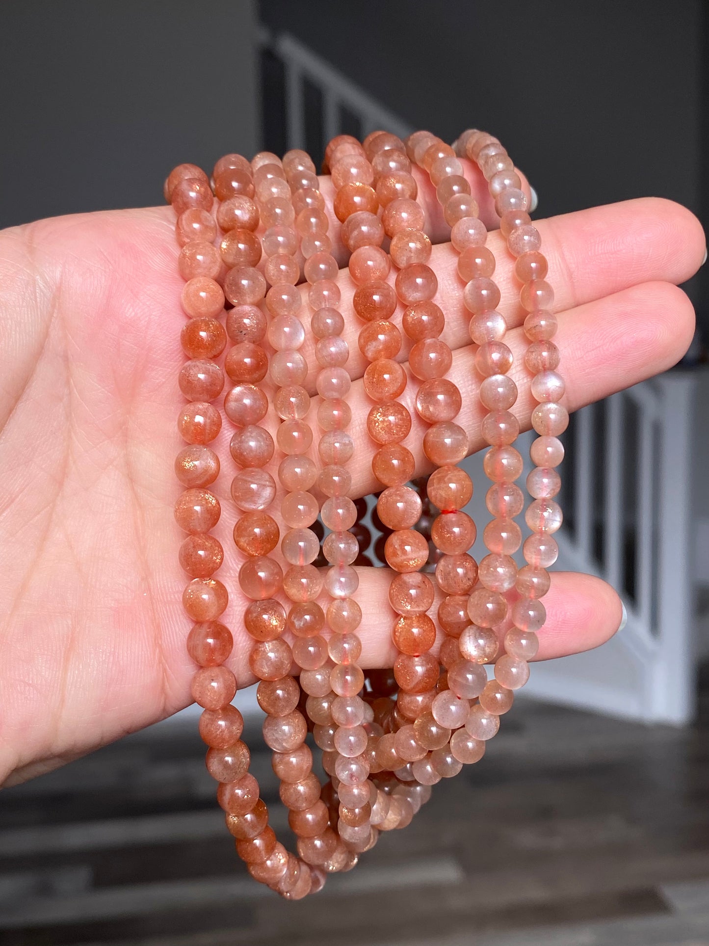 High Quality Sunstone  healing crystal，with rainbow inside bead bracelet necklace 5mm,7mm,8mm,10mm