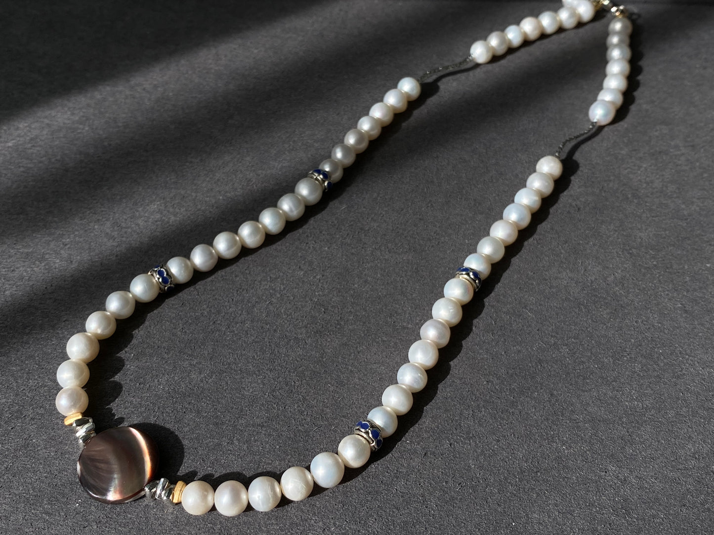 Almost Round Natural Pearls with Black mother of pearls Vintage Multiple Use Choker Necklace