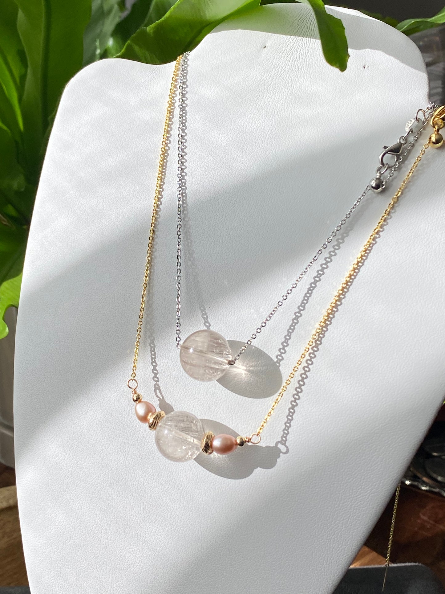 Natural High Clear Grade Rutilated Quartz,Rabbit Hair Rutilated Quartz Crystal,Fresh water pearls Adjustable Choker Necklace