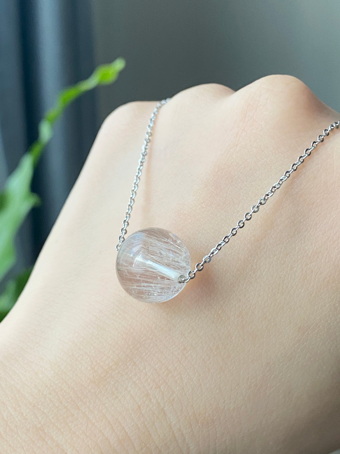 Natural High Clear Grade Rutilated Quartz,Rabbit Hair Rutilated Quartz Crystal,Fresh water pearls Adjustable Choker Necklace