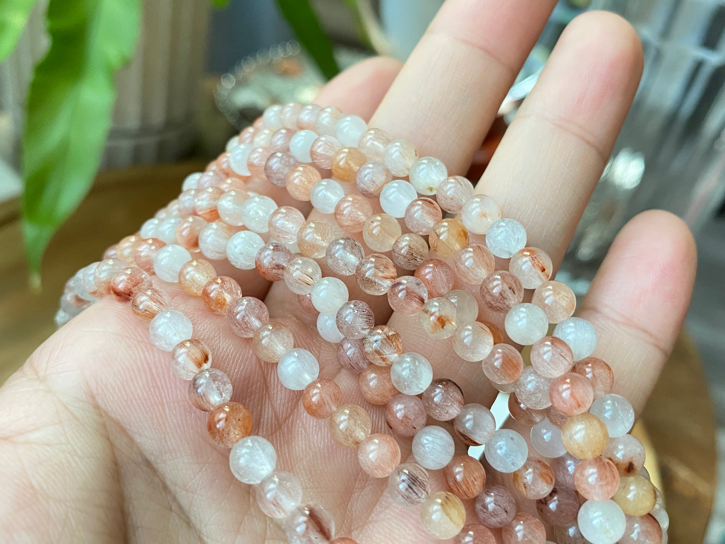 AAAA Grade Natural Rutilated Quartz White Pink Red rabbit Rutilated crystal bead bracelet 5mm+ Negative Energy Clearing and Protection