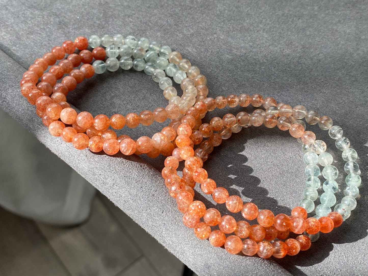 AAAAA Grade Natural Sunstone Gradual change Color super shinning illuminate Fire three layer Bead Bracelet Necklace 5mm,6mm