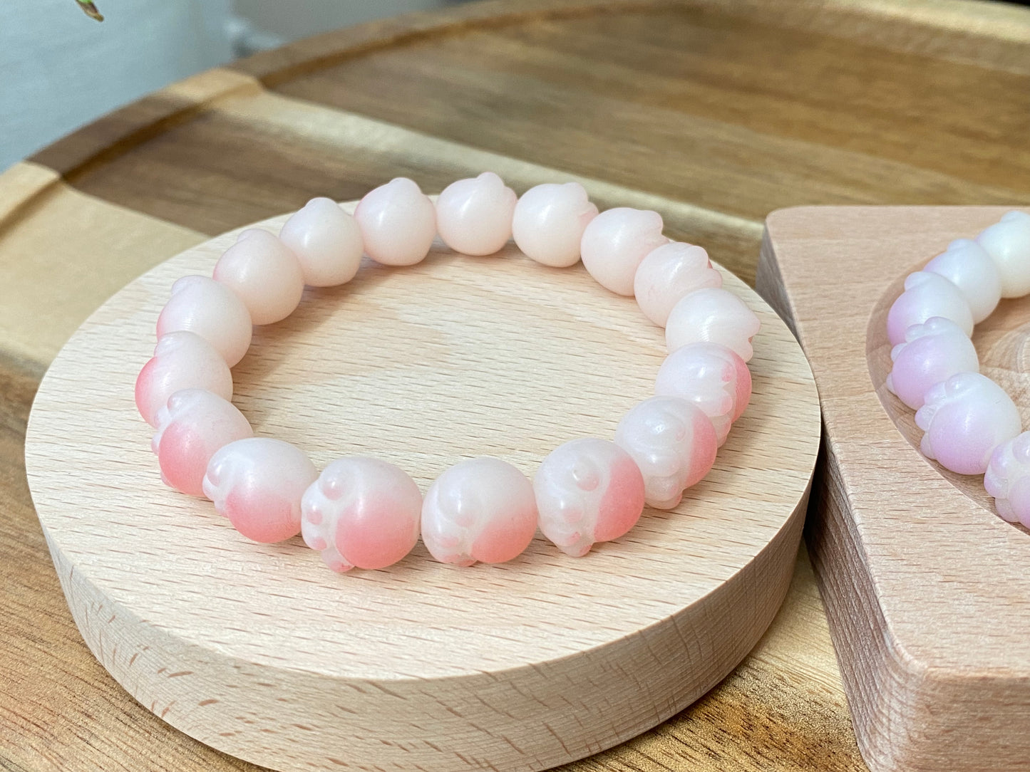 Hand Sculp Barbecue/BBQ  pink purple Cat Paw Natural white Bodhi root polished Bead Bracelet 12mm+