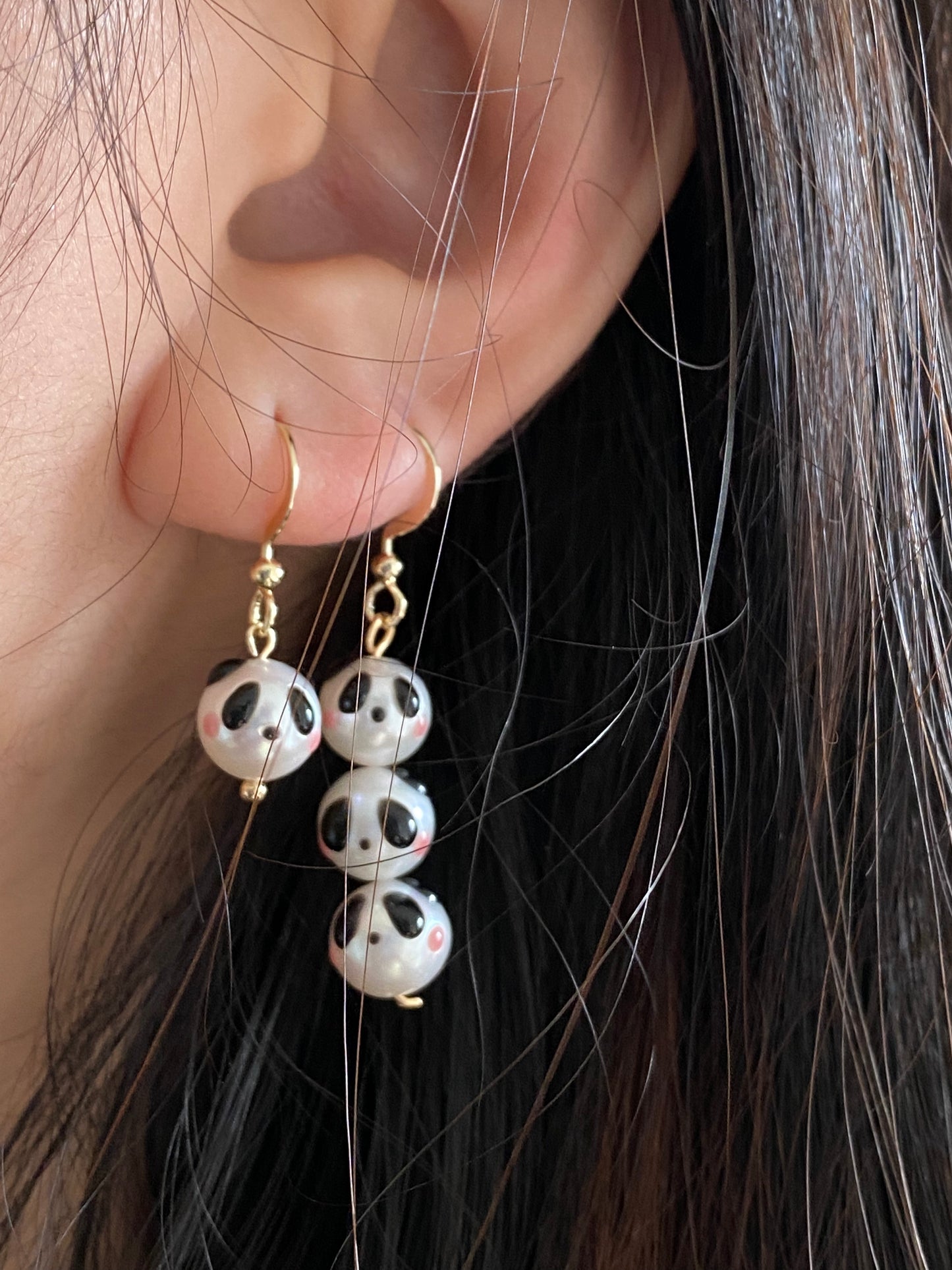 super cute Natural freshwater pearls panda painting drop dangle earrings,gift for her