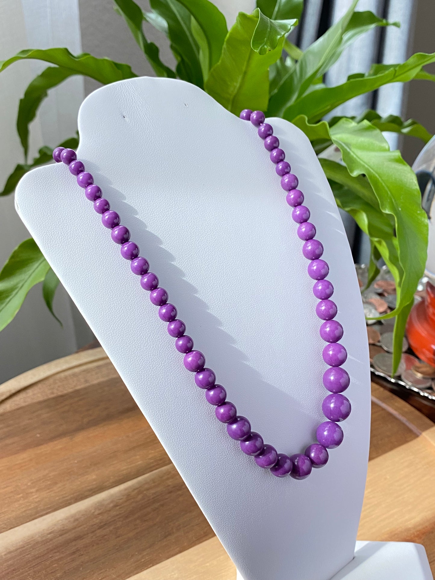 Rare High Grade Natural  Royal Purple Phosphosiderite Purple Mica Polished Smoothie Round Bead Necklace