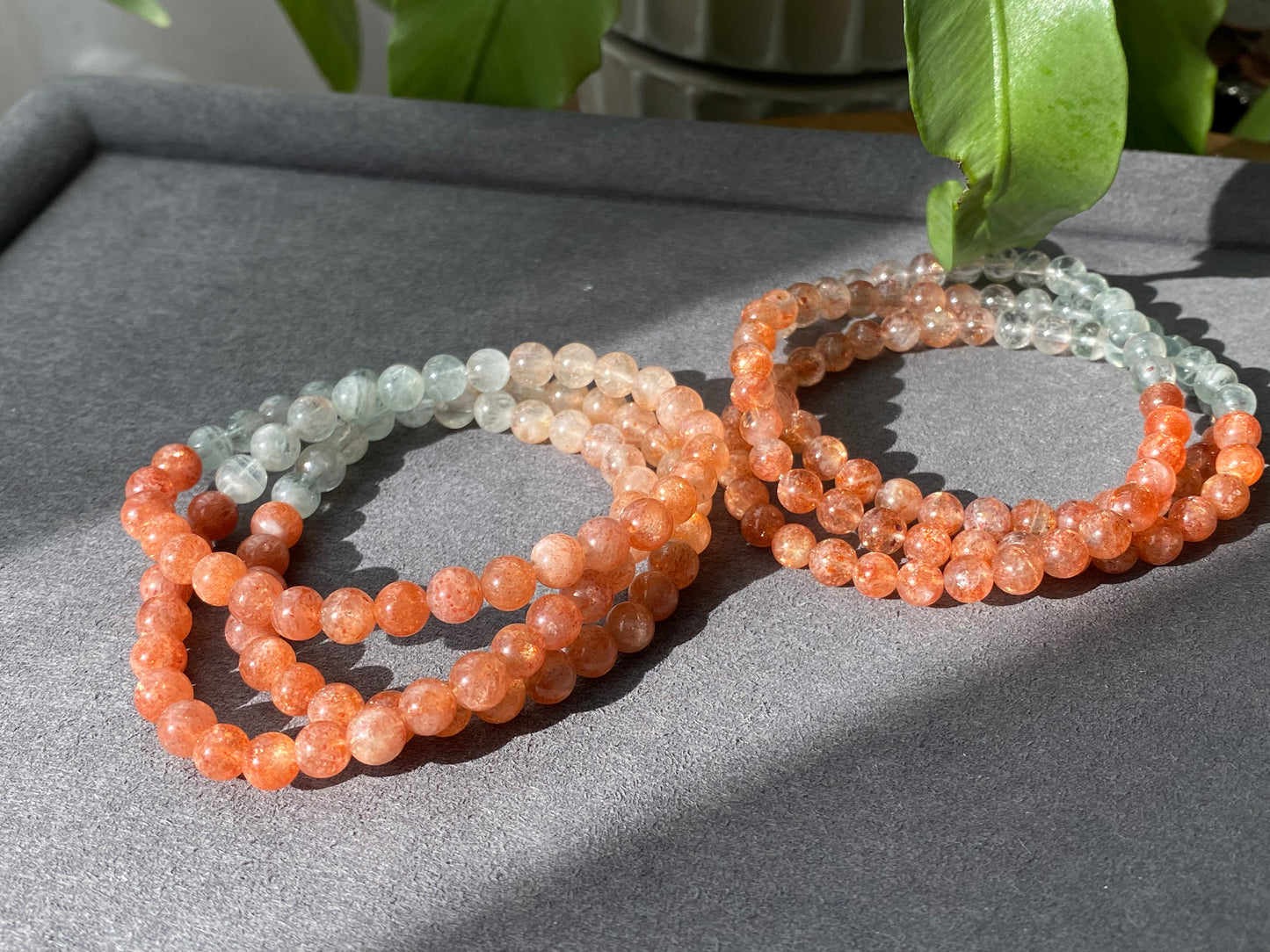 AAAAA Grade Natural Sunstone Gradual change Color super shinning illuminate Fire three layer Bead Bracelet Necklace 5mm,6mm