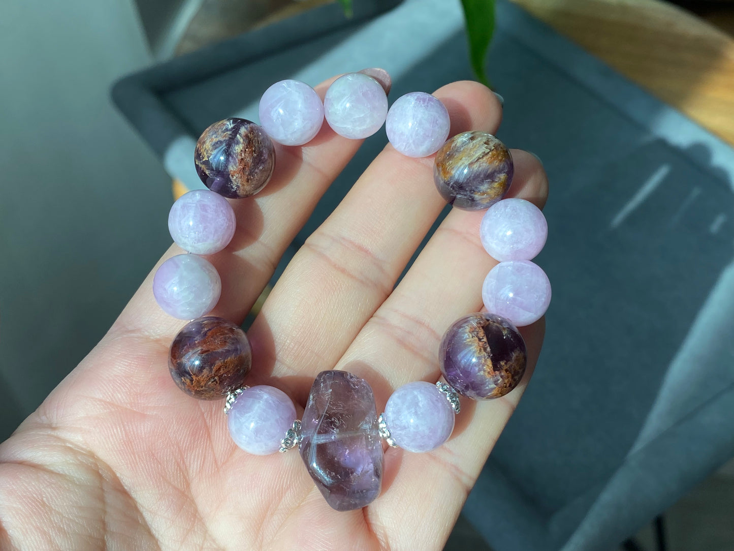 Natural Raw Ametrine Purple Lithium Amethyst Purple Phantom Lilac Mixed Design Bracelet