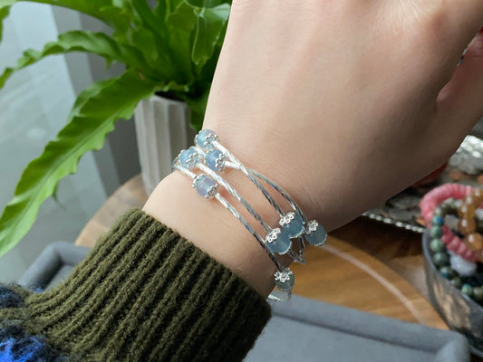 Natural Aquamarine gemstone 4 Layers design multiple gemstone you can pick Round bracelet Necklace