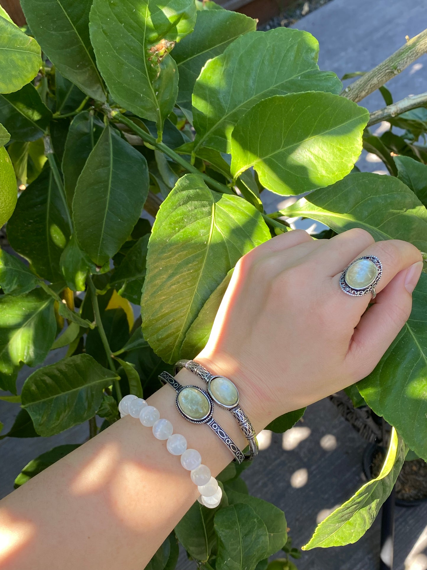 Natural Golden Lepidolite setting on Sterling silver vintage ring