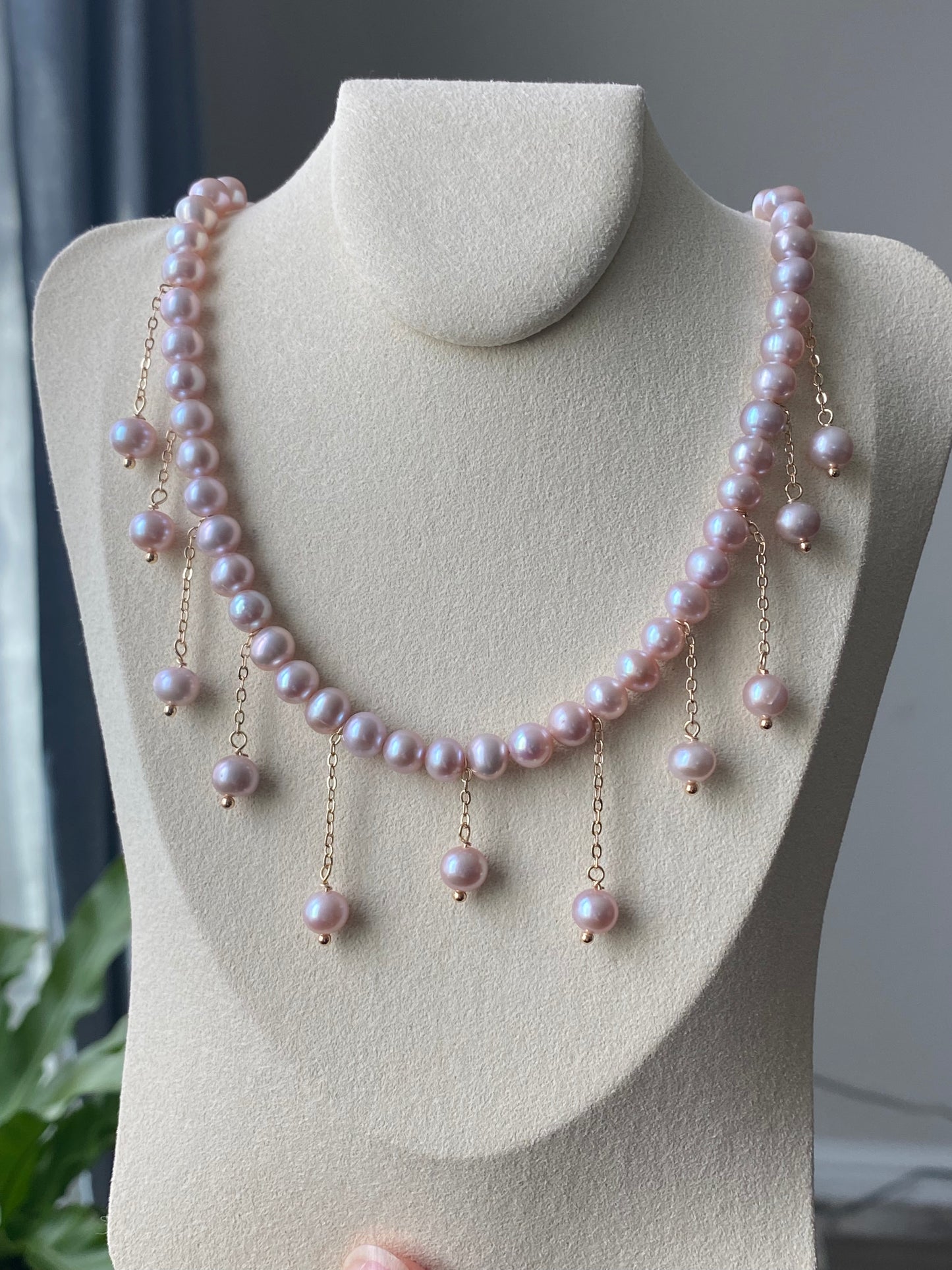 Natural freshwater pearls lavender pink dangle drop choker necklace,handmade necklace,wedding gift,Bridesmaid Gifts