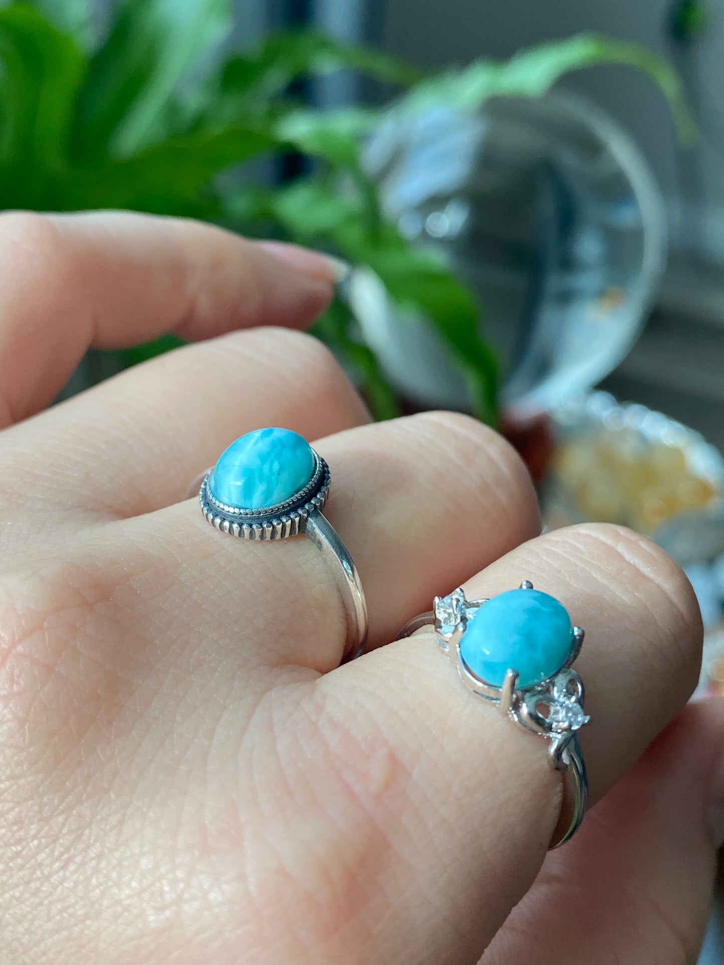 Genuine Natural Larimar Raw Larimar statement gemstone oval shape Sterling Silver women men ring