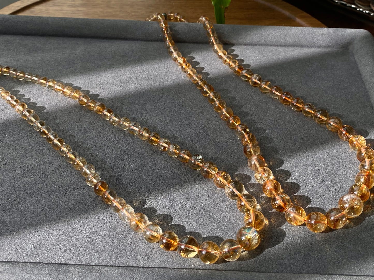 Succes and wealth Natural pyramid CitrineDark Yellow Gold Necklace grow with blue needle Mixed size Beaded