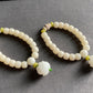 Natural white Bodhi root polished square round bead bracelet,prayer mala Yoga Meditation Balancing with Lotus Sculp