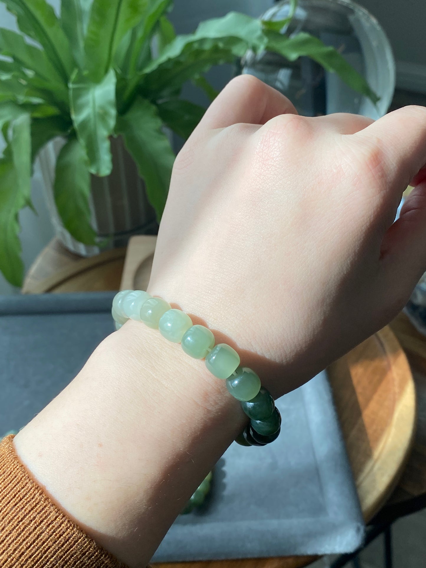 AAAAA  Natural gradient Green Lake Hetian  Jade square bead Nephrite bead Bracelet Best Gift for her,gift for Mom