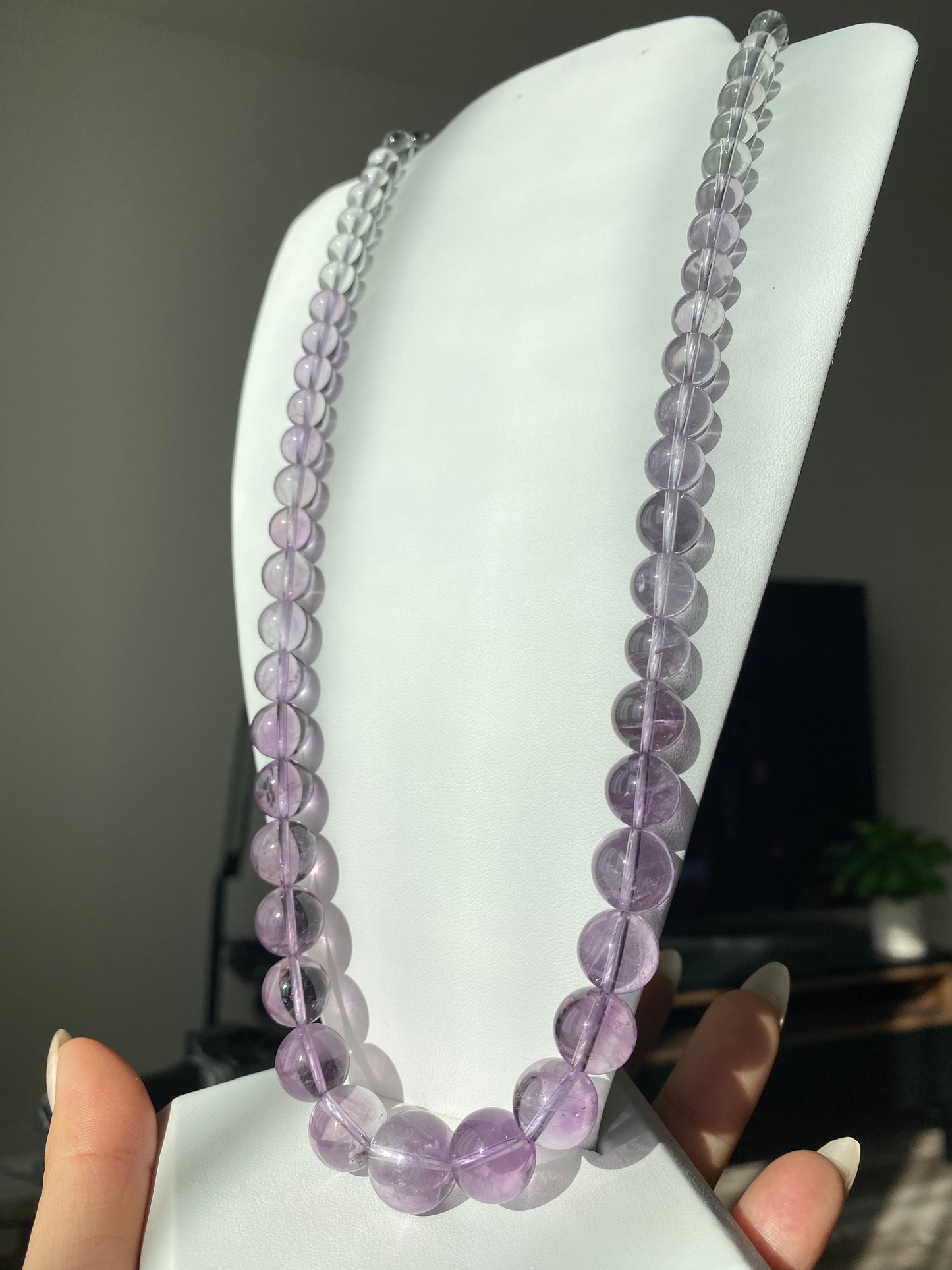 Rare High Clear Natural Lavender Milky Amethyst gradient Change color mix size Bead Necklace 6-14MM