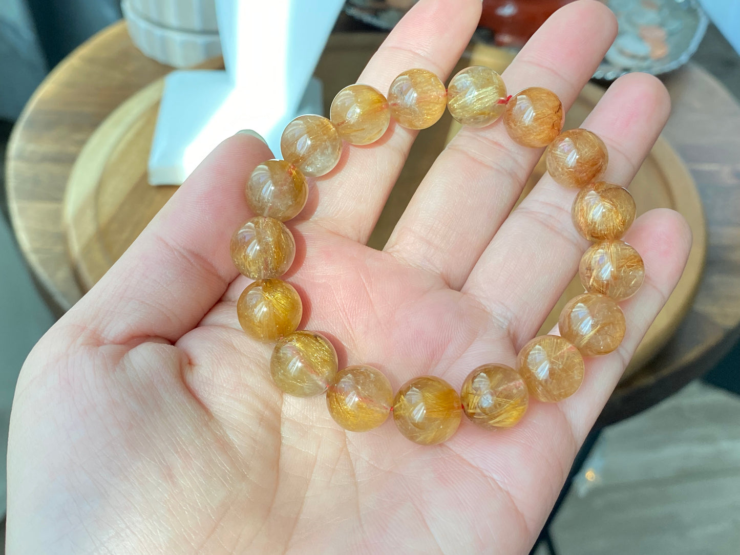 Top Grade Latte gold Coffee Rutilated Quartz,  wealth, health,block bad energies round bead bracelet 10mm,12mm,13mm