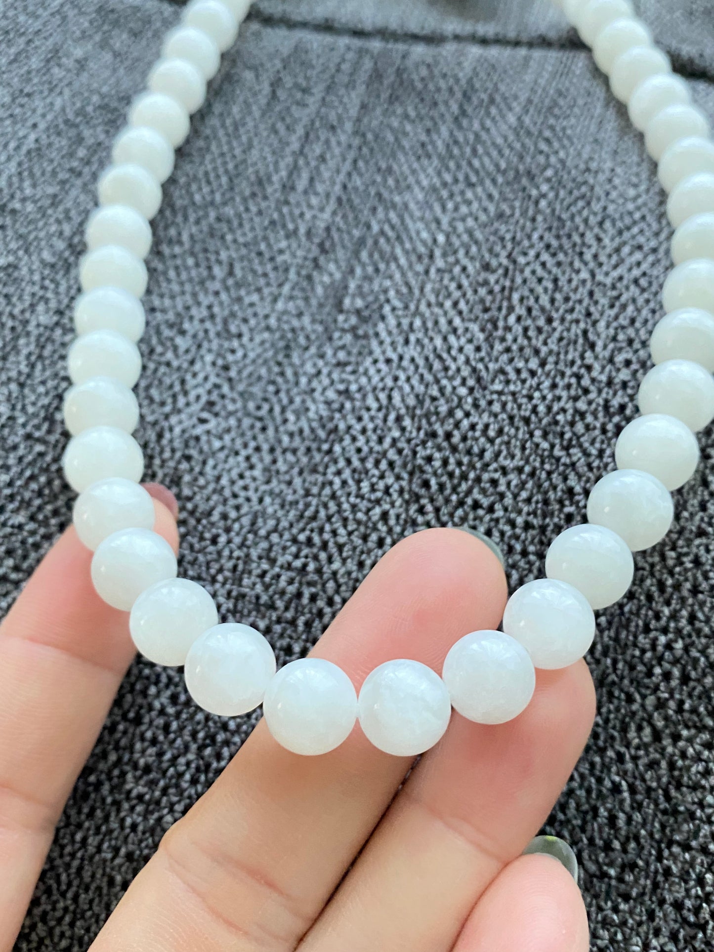 Make Friend Price Authentic  Natural Hetian White Jade Round bead White Nephrite Nacklace 10mm Best Gift for her,gift for Mom