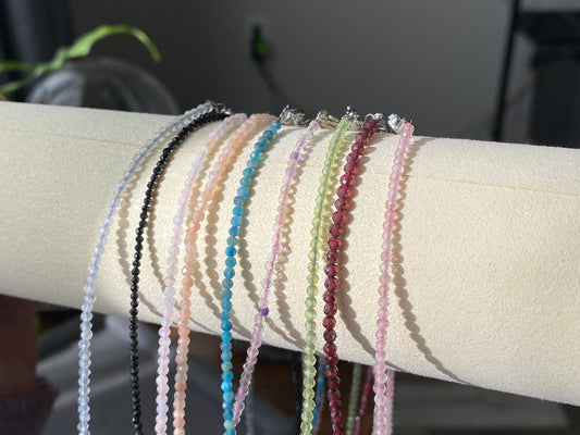 2mm+ $20 for 2 Natural Faceted gemstone,Moonstone,strawberry Quartz,Garnet,sunstone,Peridot,Tourmaline,Fluorite，Blue Apatite，Morganite Double Wrap Bracelet, Chocker Necklace