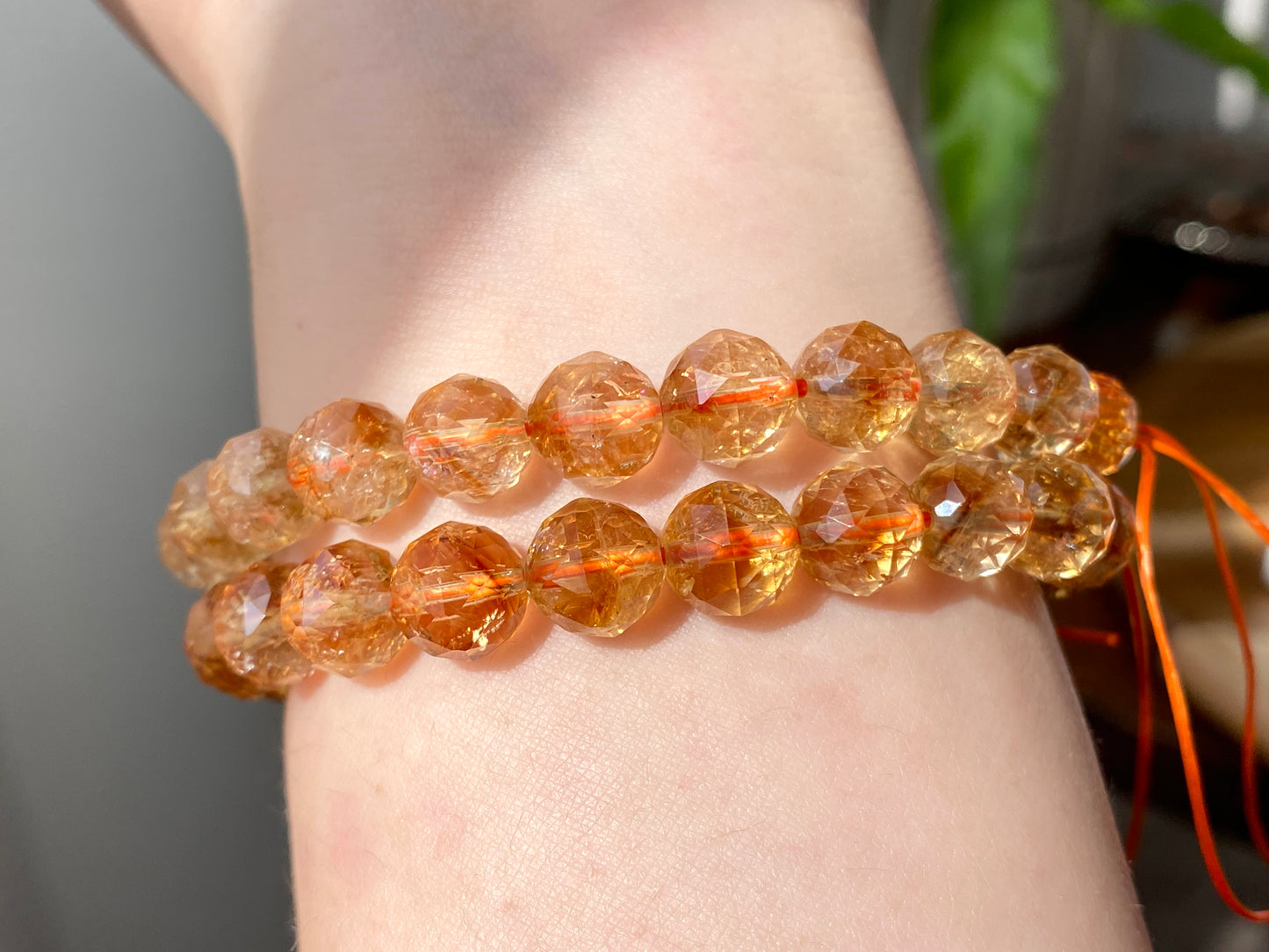 High Grade Natural pyramid Citrine Micro Faceted dark Yellow gold bead bracelet super shinning 8mm 9mm