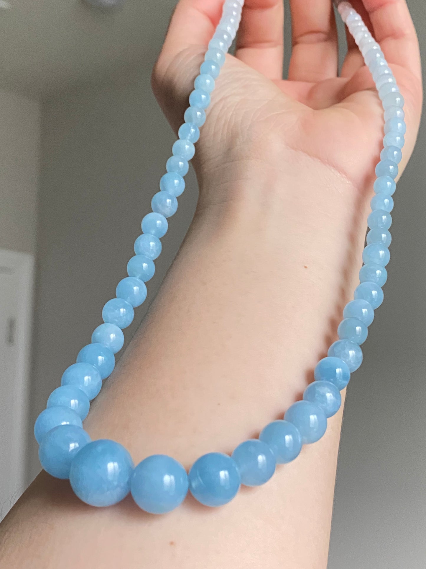 Natural Aquamarine Ocean Blue sky blue gradient Mixed size Bead Healing Crystal Necklace 5-13MM,gift for her