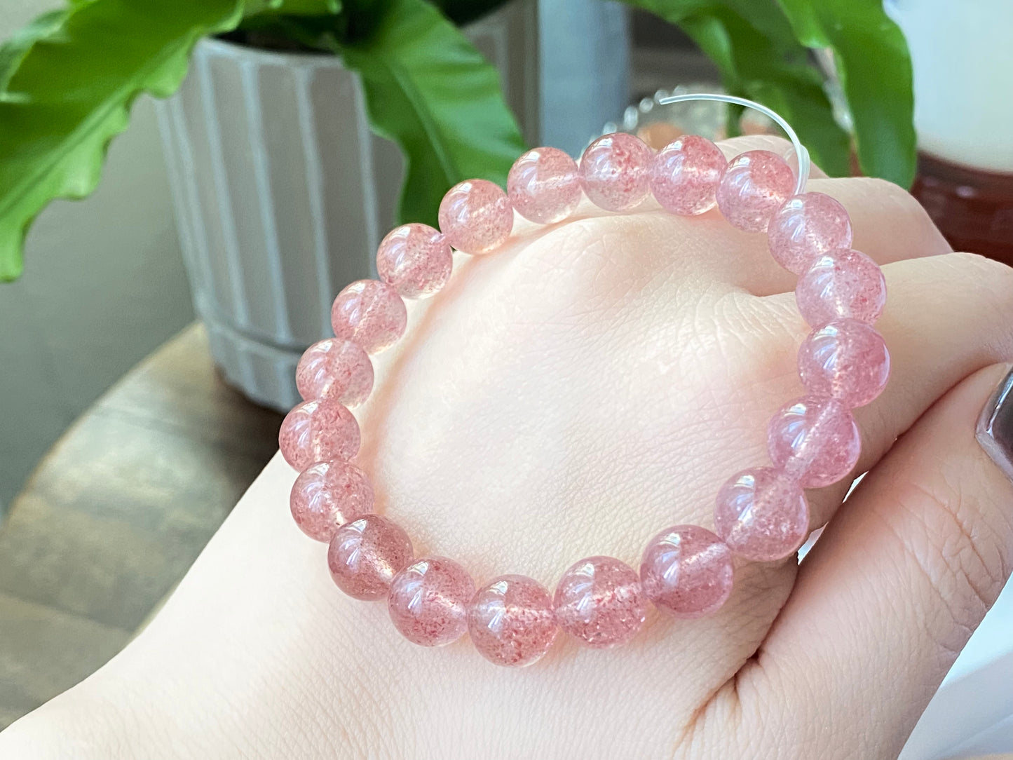 AAAA Grade Natural Rainbow Flash Strawberry Quartz with full seed Gemstone Healing Bracelet 7mm,8mm,10mm,11mm,18mm