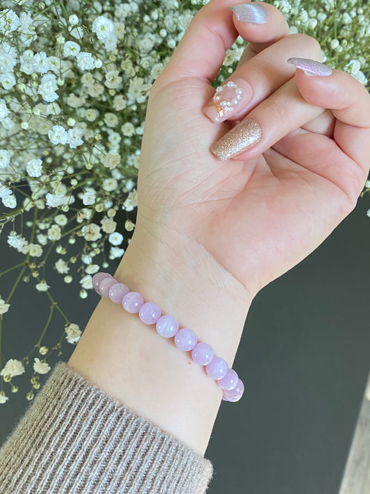 AAAA grade Lavender Lithium kunzite stone Quartz Purple Crystal Smooth Round cat eye fire Beads bracelet，handmade bracelet 7mm