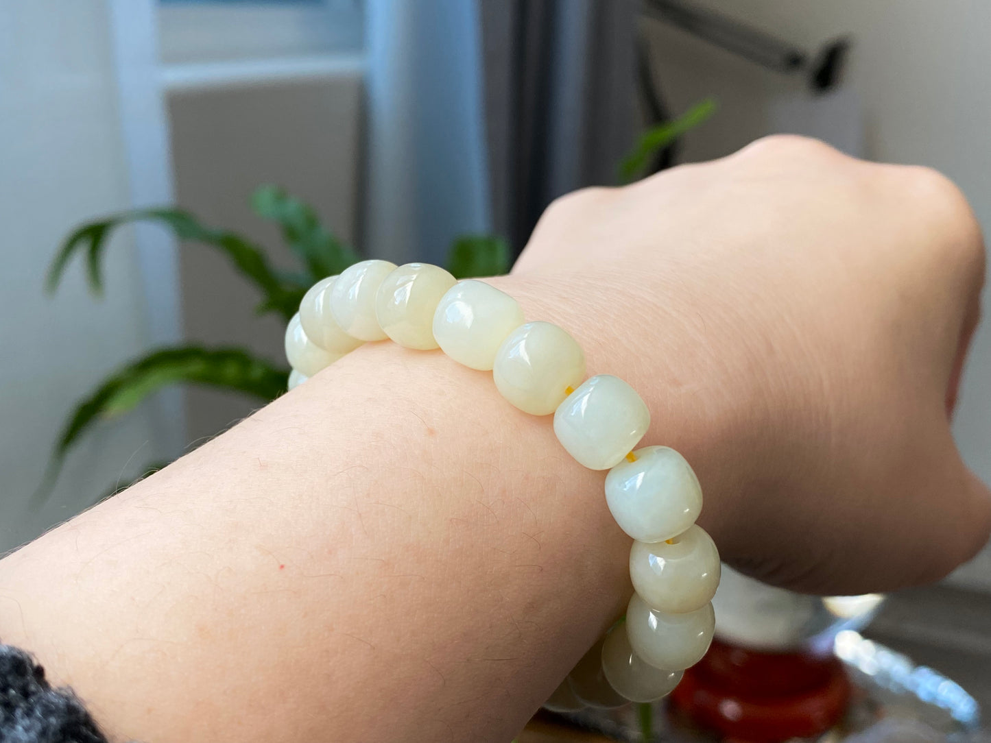 AAAA Natural Nephrite Hetian Jade Xiuyu,short Barrel Caramel Champagne bead Bracelet 10mm