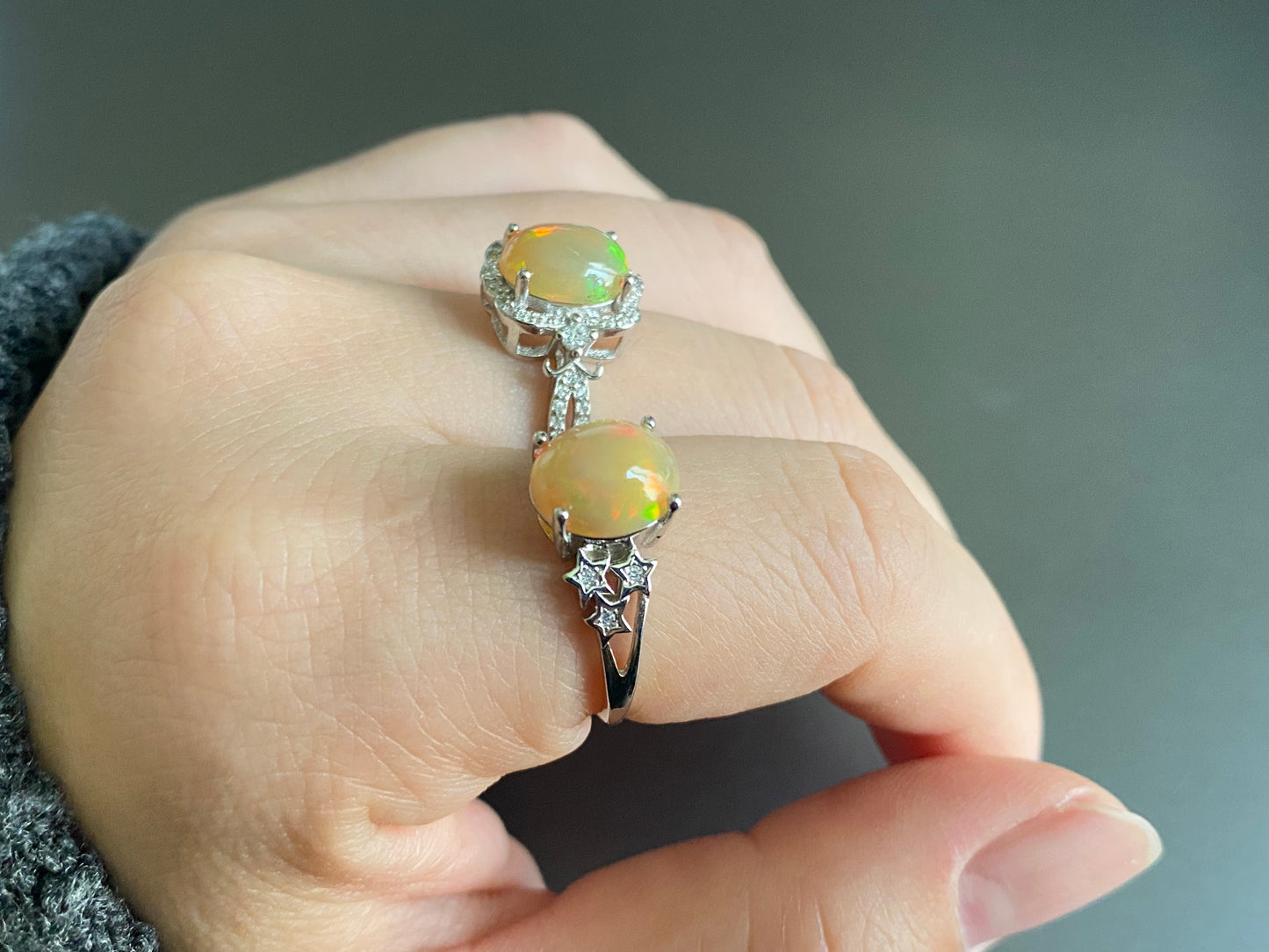 Natural Yellow Orange Colorful Fire illuminate Oval set on S925 Statement Ring,gift for her, holiday gift