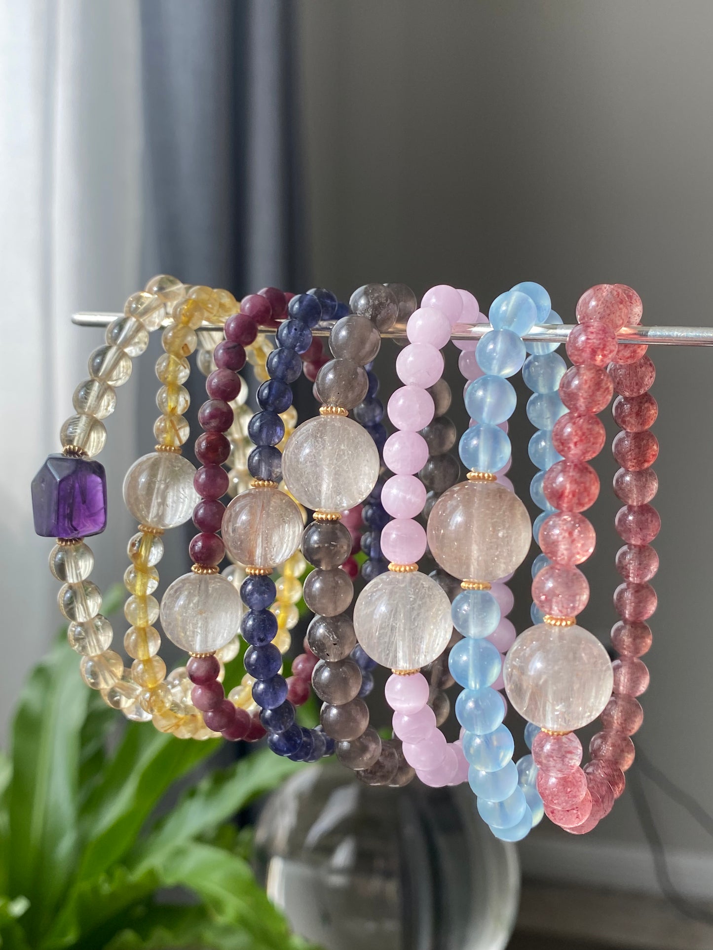 “Love Surround”Natural Tourmaline,Cordierite,Iolite,Aquamarine,Strawberry quartz,Citrine,Rutilated Quartz,Kunzite Couples Bracelet,Valentine's Day Gift