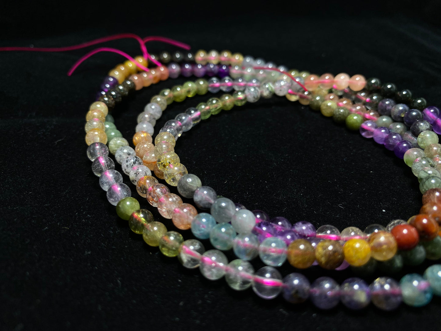 rainbow Rutilated Quartz crystal gemstone all in one 5mm long bead bracelet necklace