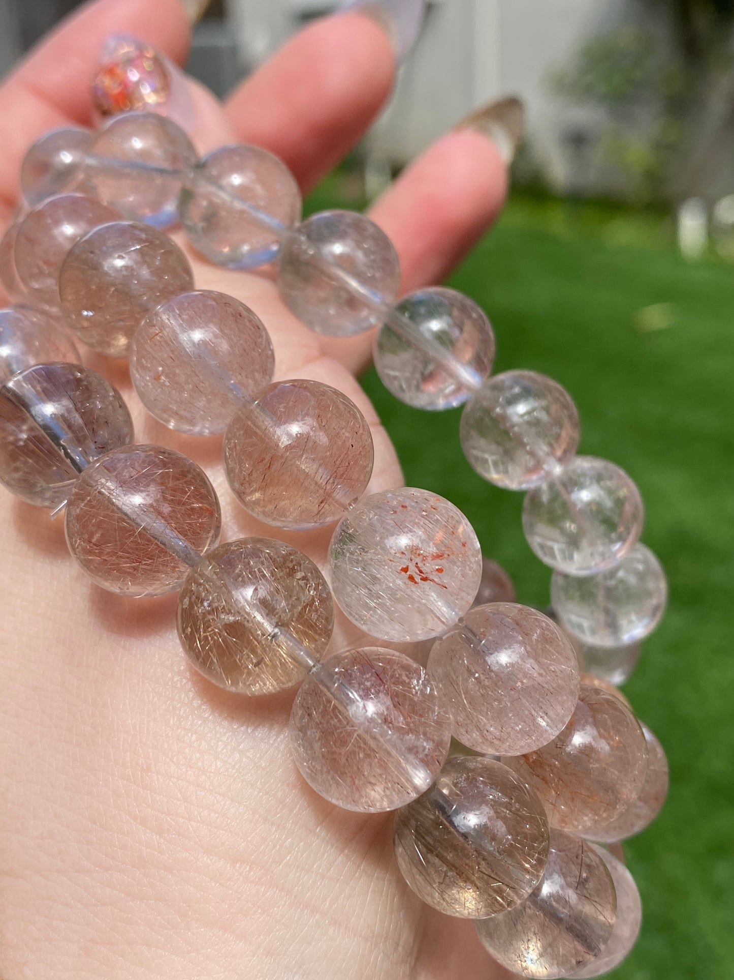 AAAA+ Natural super clear Rutilated Quartz，silky Rutilated smooth round bead bracelet gift for her, gift for mom