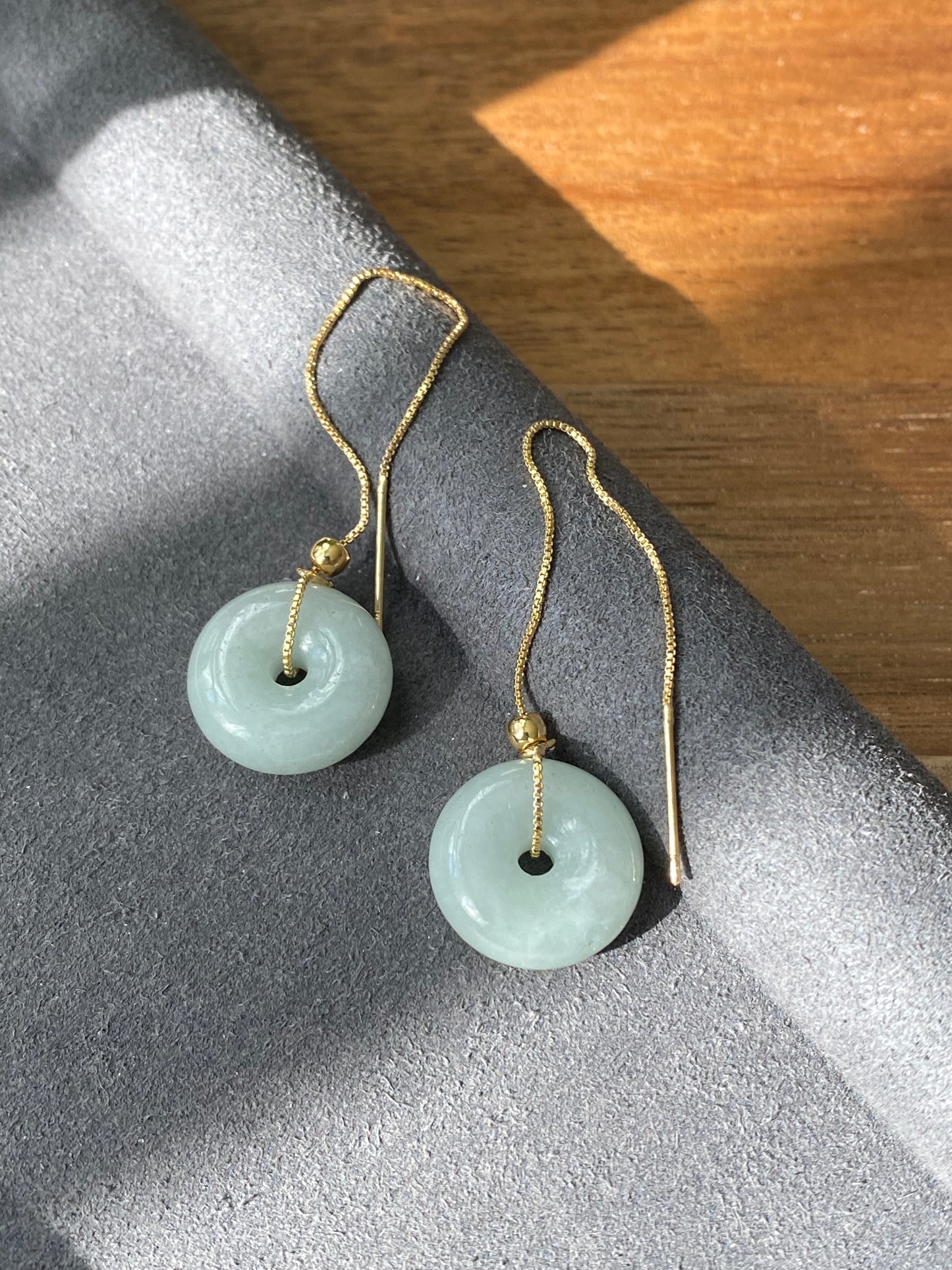 Natural A Donut Hetian Jade,Circle Jade Drop Earring,Drop dangle Earring/EarWire,handmade earring