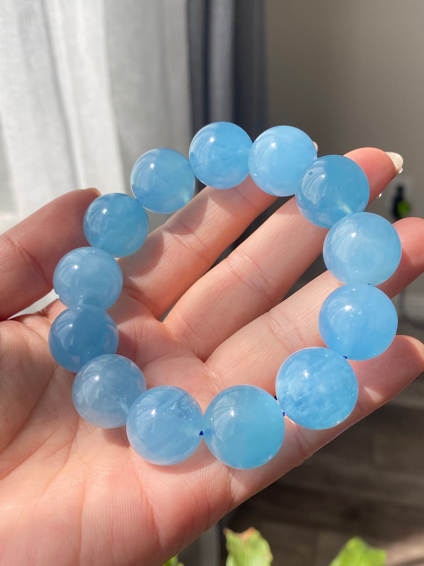 AAAA Natural Rare High Grade Aquamarine smoothie Round Gemstone Bead Bracelet,lovely Blue,handmade Bracelet