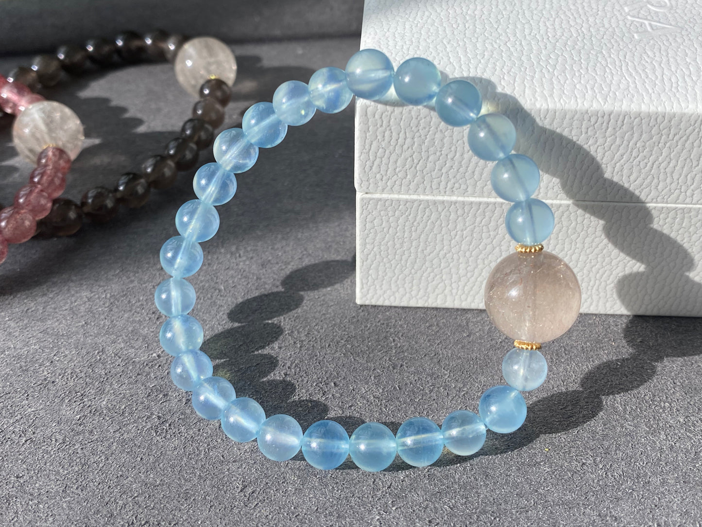 “Love Surround”Natural Tourmaline,Cordierite,Iolite,Aquamarine,Strawberry quartz,Citrine,Rutilated Quartz,Kunzite Couples Bracelet,Valentine's Day Gift