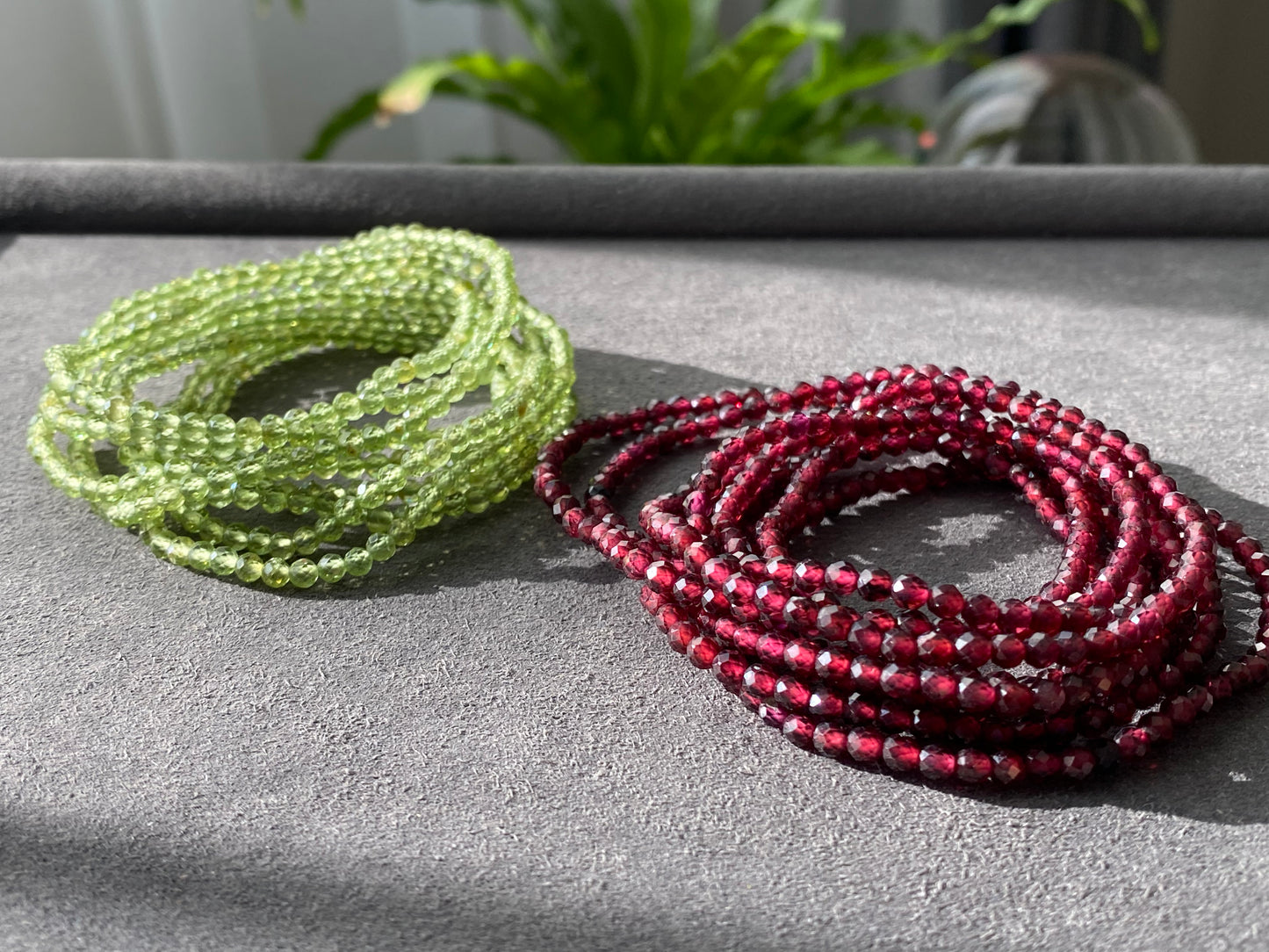 3mm+ Natural Faceted diamond Cut Gemstone,Prehnite,Garnet,super shinning Fire illuminate,Triple Wrap Bracelet,Long necklace