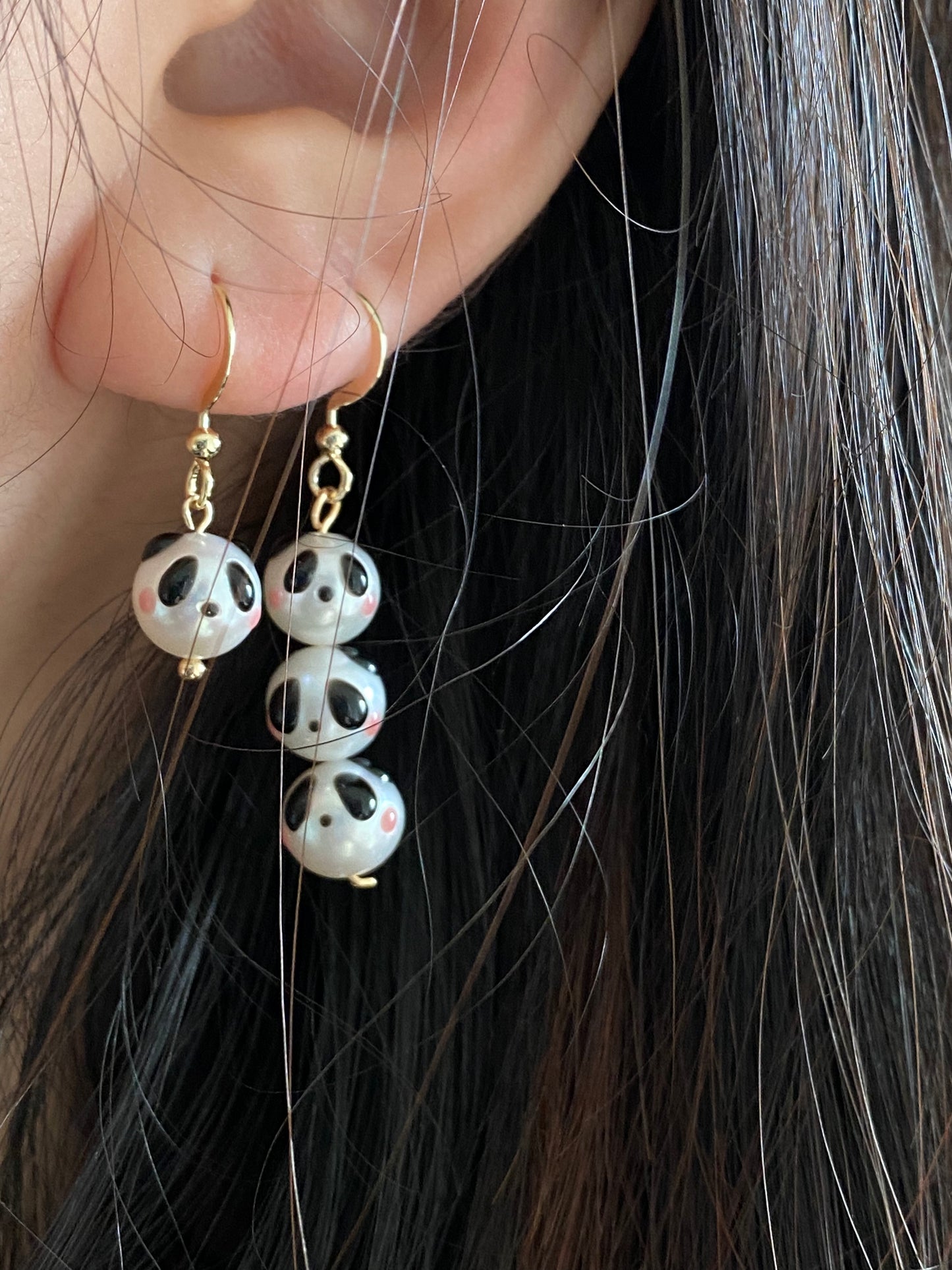 super cute Natural freshwater pearls panda painting drop dangle earrings,gift for her