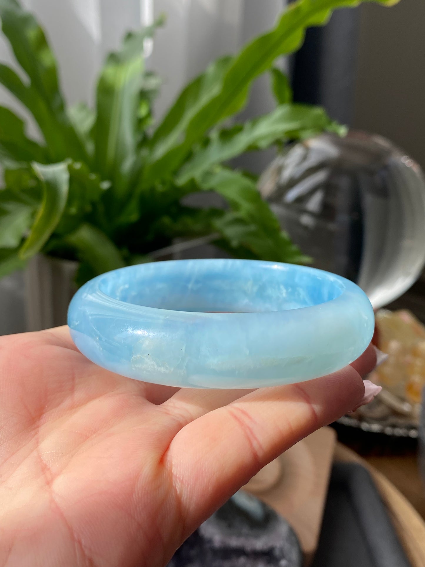 AAAAAA Grade Clear Blue sky cloud Surround Natural Aquamarine Bangle Gemstone Bracelet  56.8mm BA8354