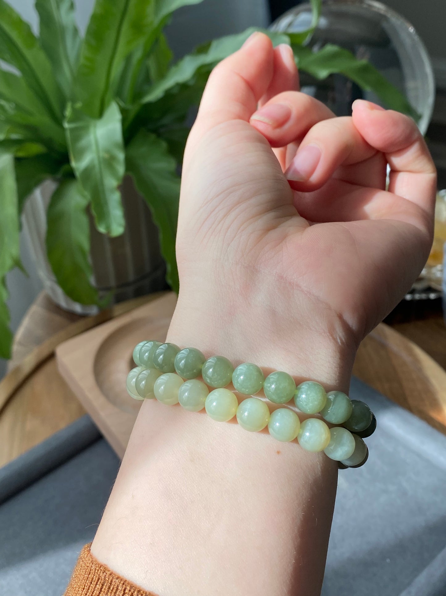 Natural Myanmar Green Jadeite，Nephrite Jade smooth round bead Bracelet,handmade bracelet 8mm+