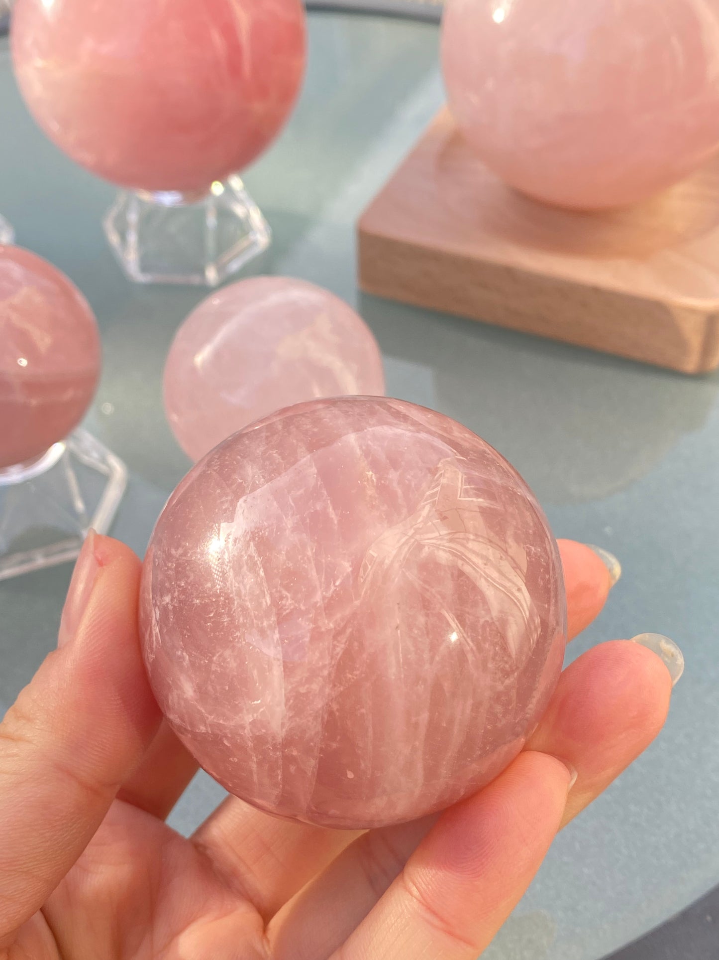 Hight grade 76MM Natural Rose quartz Sphere，Quartz Crystal Ball,Crystal Healing Divination ball,Led light stander