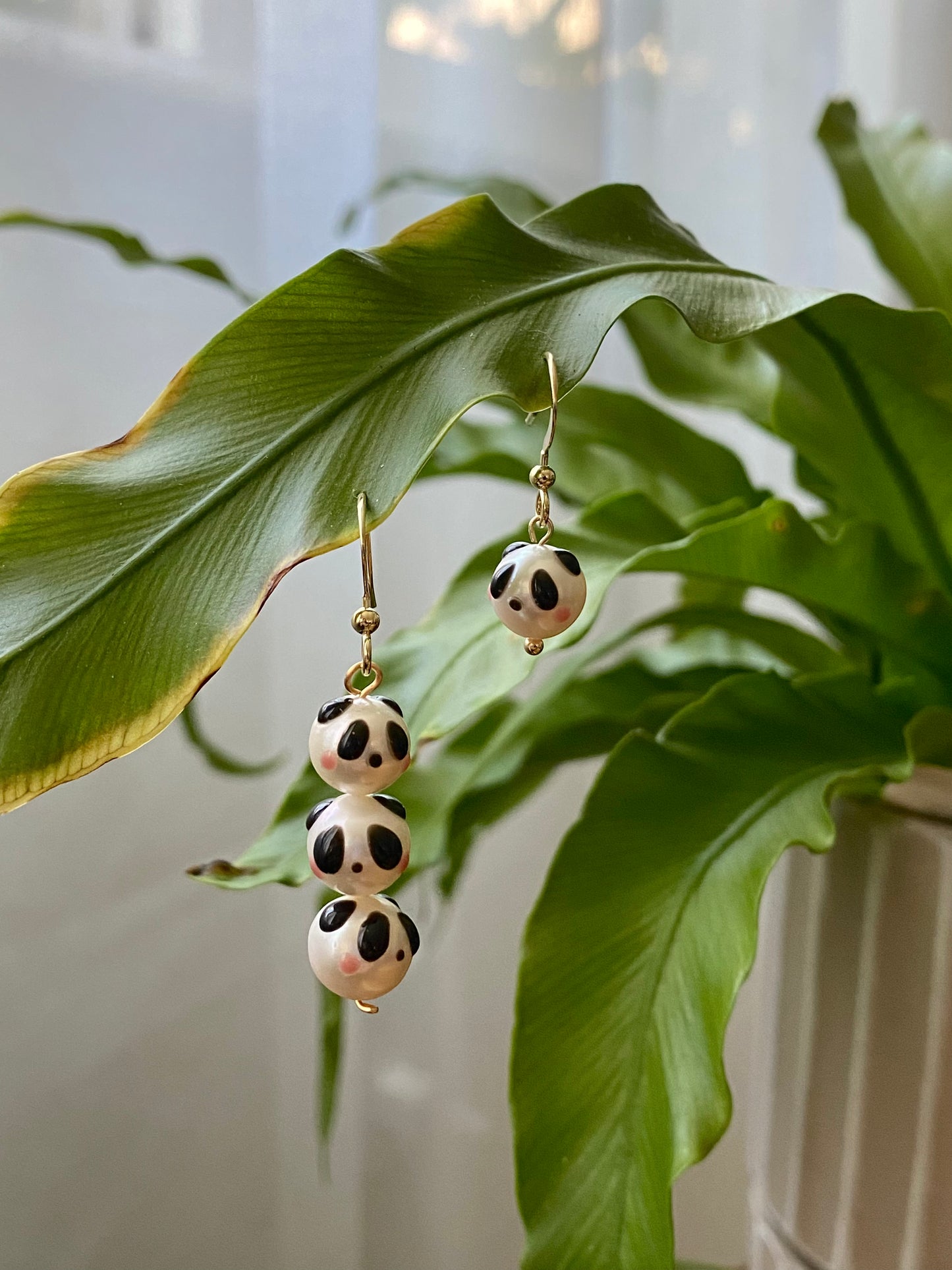 super cute Natural freshwater pearls panda painting drop dangle earrings,gift for her