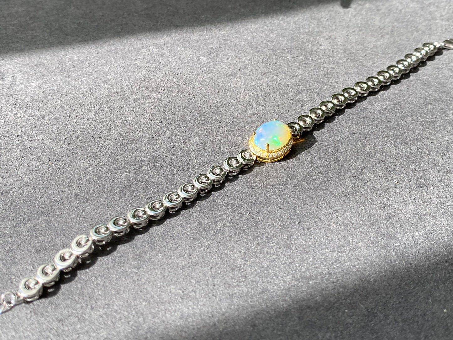 Super shinning Natural Shinning Green Blue fire Opal Oval Shape Moon and Sun Sterling silver bracelet, gift for her,anniversary gift