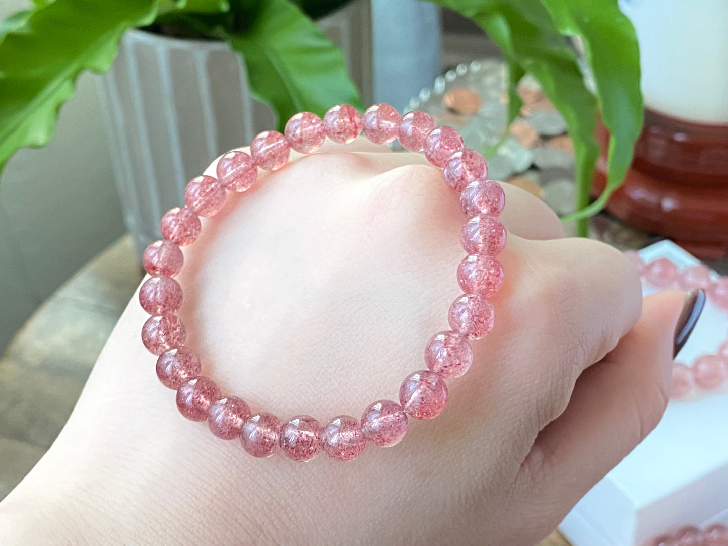 AAAA Grade Natural Rainbow Flash Strawberry Quartz with full seed Gemstone Healing Bracelet 7mm,8mm,10mm,11mm,18mm