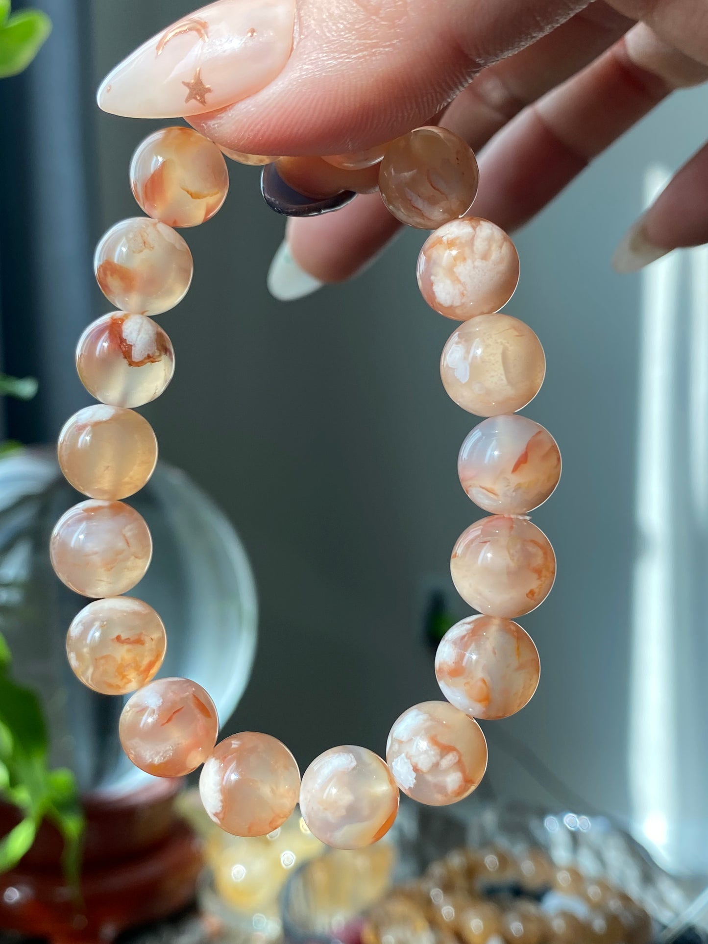 Rare High Grade Natural Sakura Agate,Cherry Blossom Flower Agate Round Bead  bracelet,Valentine's Day Gift