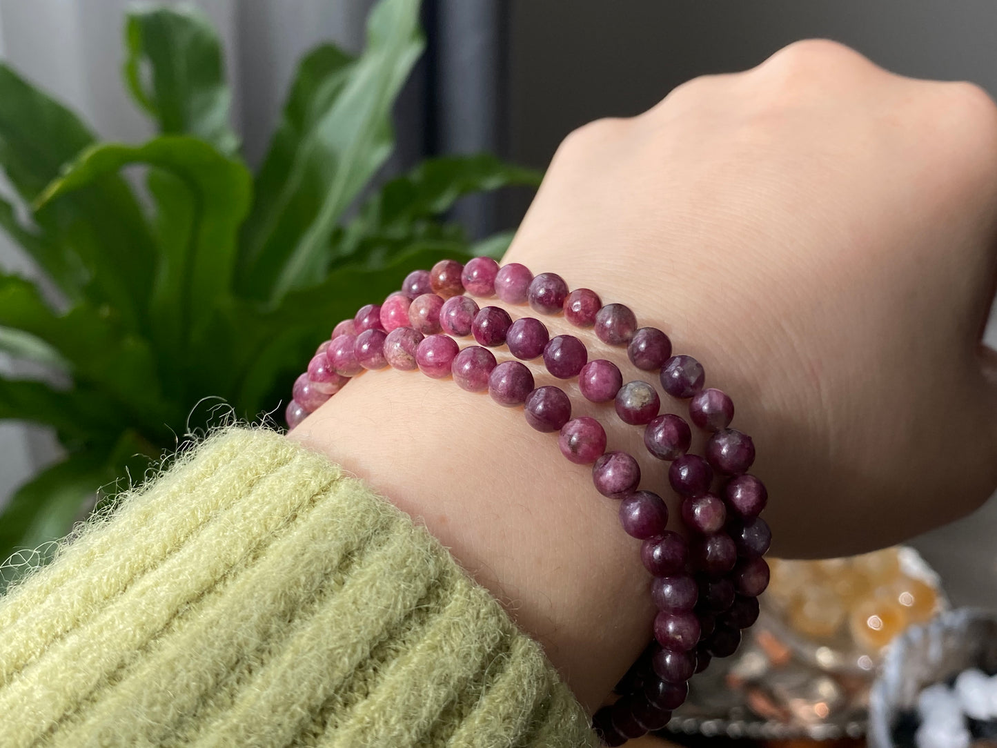 5mm Natural Ruby Red Tourmaline Round Beaded Crystal Bracelet