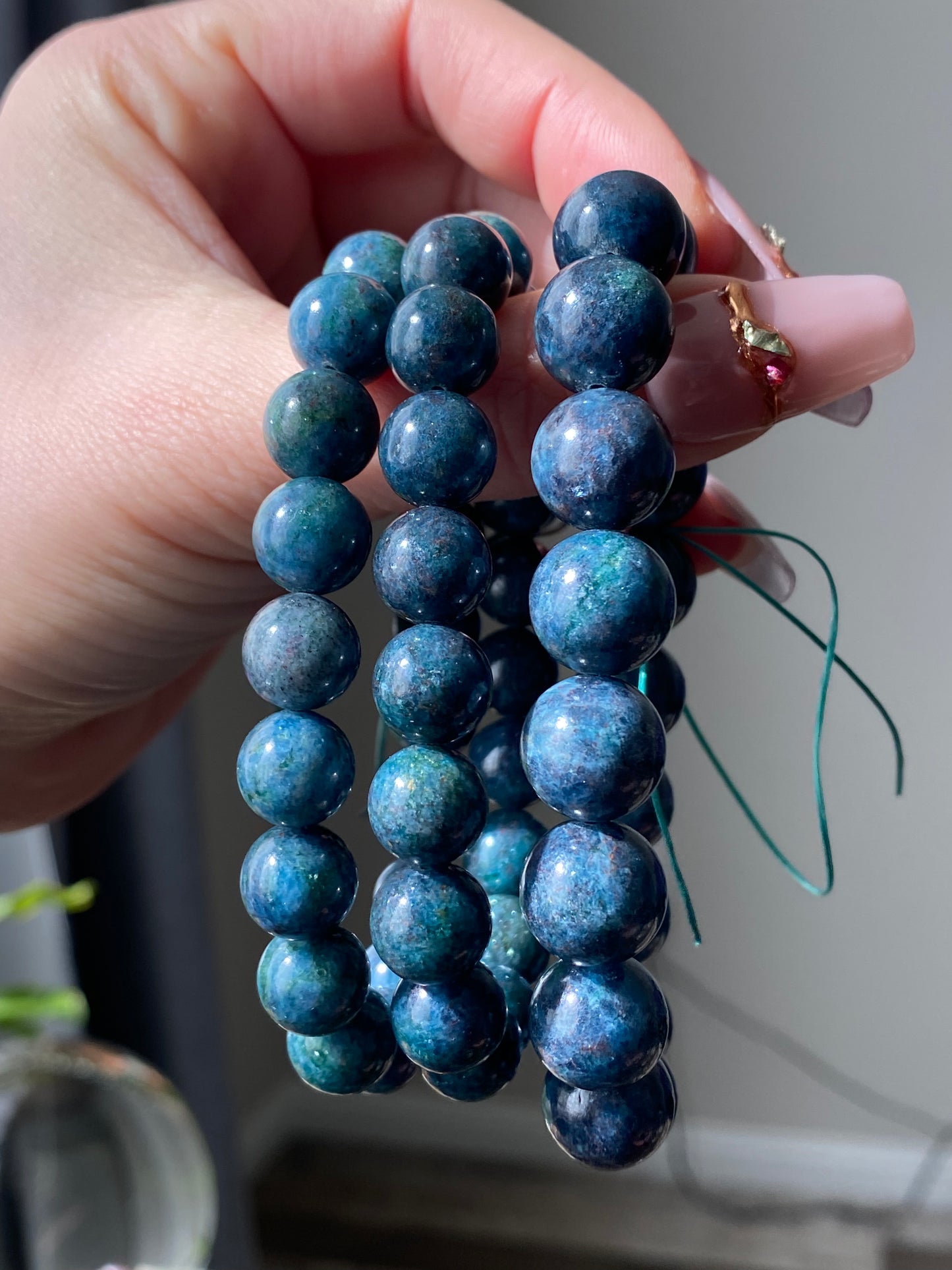 High Grade Raw Red Green Epidote gemstone green treasure ruby zoisite smooth round bead bracelet 9mm 10mm 11mm 12mm 13mm