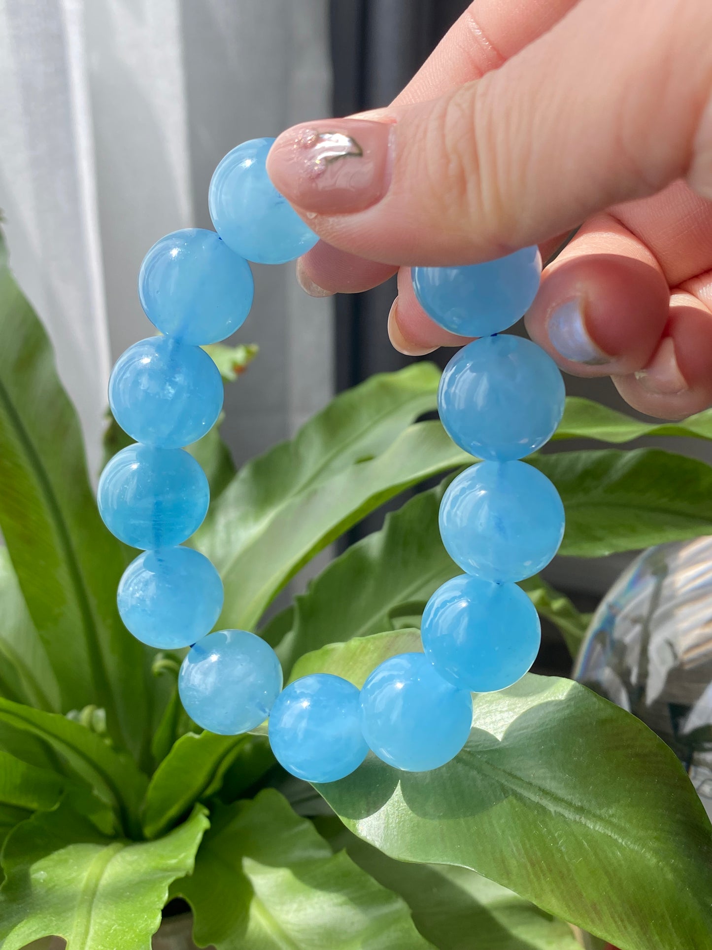 AAAA Natural Rare High Grade Aquamarine smoothie Round Gemstone Bead Bracelet,lovely Blue,handmade Bracelet