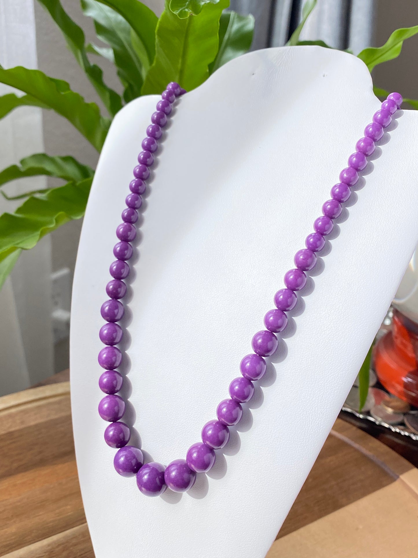 Rare High Grade Natural  Royal Purple Phosphosiderite Purple Mica Polished Smoothie Round Bead Necklace