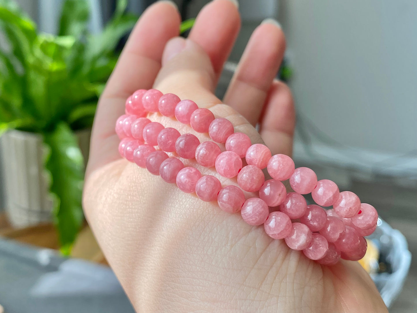 Top High Grade Ice Rhodochrosite,Less white more clear Rainbow cat eye fire smooth round Bracelet